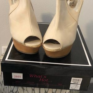 Light Tan wedge peep toe ankle strapped sandals